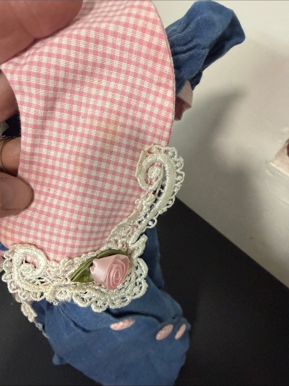 Blue Denim Toddler Dress with Pink Gingham Collar 90’s